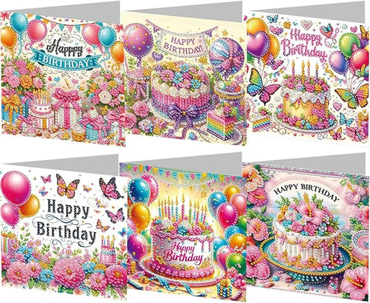 6PCS Diamond Art Painting Greeting Cards,Happy Birthday Cards with Envelopes,DIY Card Making Kits Thank You Card Arts Crafts for Birthday