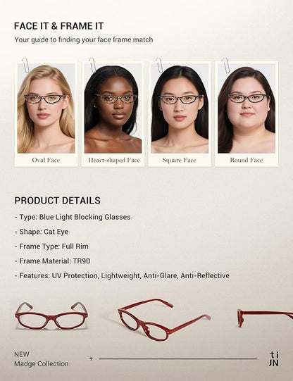 TIJN Olisa Blue Light Blocking Glasses for Women Men,Oval Glasses Frame Bluelight Glasses for Gaming/Computer/Screen