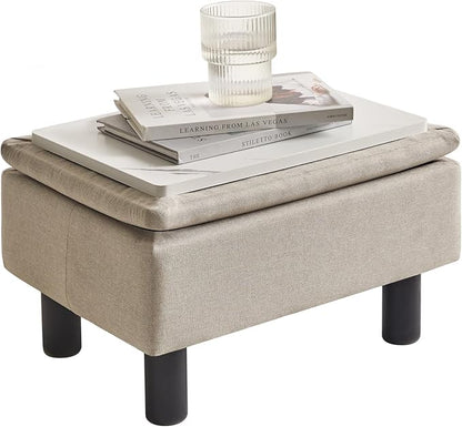 IBUYKE Storage Ottoman Footrest Stool with Linen Fabric, Rectangular, Flip Top Lid, Non-Slip Feet, Compact Design, Stylish and Functional, Linen RF-BD223