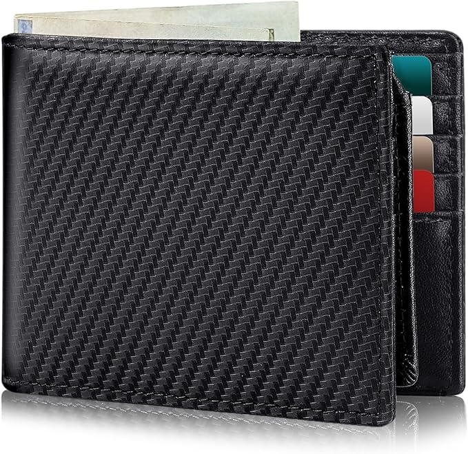 Mens Wallet Bifold Genuine Leather RFID Blocking Wallet for Men with 2 ID Windows 11 Card Holders 2 cash pockets 1 Gift Box
