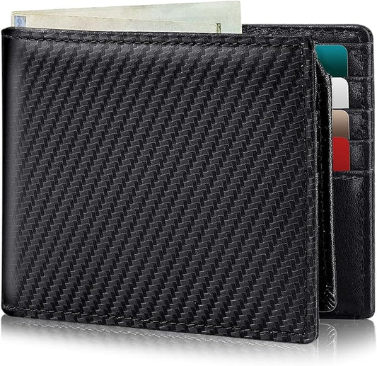 Mens Wallet Bifold Genuine Leather RFID Blocking Wallet for Men with 2 ID Windows 11 Card Holders 2 cash pockets 1 Gift Box