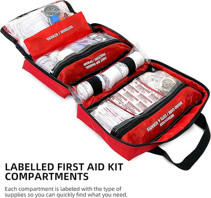 First Aid Kit - Trauma Kit with Essential Emergency Medical Supplies, Waterproof Travel First Aid Kit, Simple and Portable Emergency Kit for Home, Dorm, Outdoor, Car (Bright red)