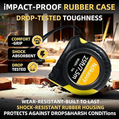 25ft Self-Locking Tape Measure. Dual Metric/Imperial Scales. Durable Carbon Steel, Clear Markings. Perfect for DIY, Construction & Woodworking