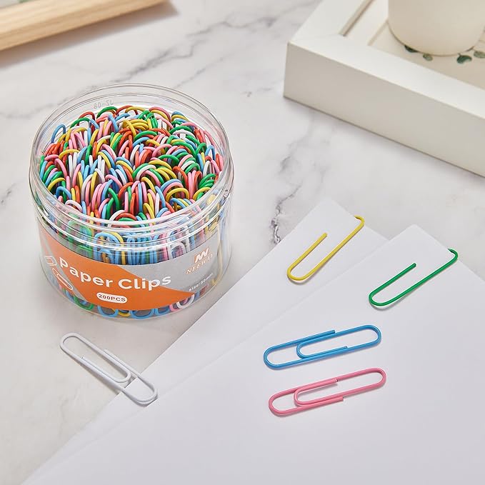 NEEWAY 200pcs Colored Paper Clips, 2 Inch Large Paper Clip, Jumbo Paperclips, Paper Clips Assorted Colors (Pack of 2)