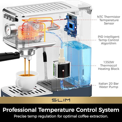 CHULUX Slim Espresso Machine with Milk Frother Steam Wand, 20 Bar Professional Italian Pump Espresso Coffee Machine for Home Cappuccino & Latte Maker, Navy
