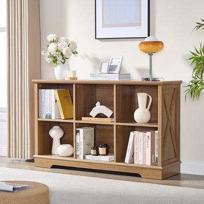 Book Shelf, 6 Cube Storage Organizer, 2-Tier Open Shelf Wooden Bookcase, Freestanding Wood Cube Storage Bookshelf for Bedroom, Living Room, Home Office (Natural Oak)