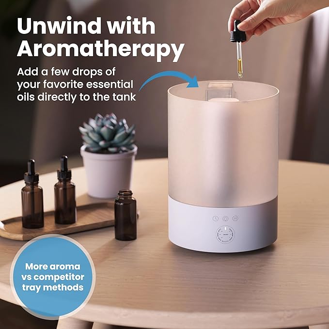 Everlasting Comfort 2.5L Top Fill Humidifiers for Bedroom, 2.5L - Quiet Easy to Fill & Clean, 24HR Runtime, Night Lights, Timer, Ultrasonic Cool Mist Humidifier, Auto Shut-Off, Essential Oil Diffuser