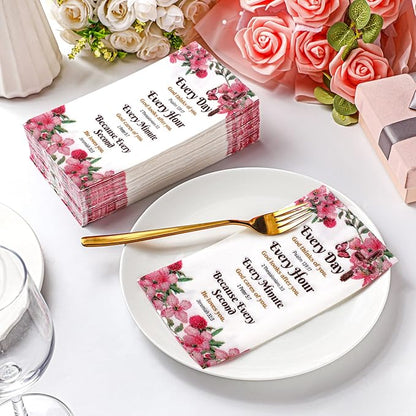 Karenhi 200 Pcs Religious Decorative Disposable Napkins 2 Ply Christian Disposable Hand Towels for Bathroom Bible Verse Paper Napkins Baptism Paper Towel for Wedding(Flower)