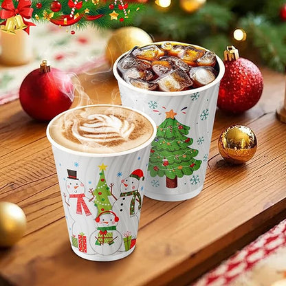 Lamosi 12 oz Christmas Coffee Cups Disposable 120 Pack, Insulated Corrugated Paper Cups 12 oz for Hot Beverage, Espresso, Coffee