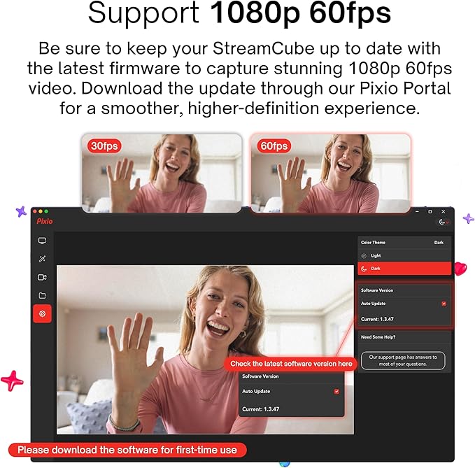 Pixio StreamCube Webcam Professional 1440p WQHD Premium Web Camera – Always Focus Technology - Works with OBS YouTube Twitch Zoom Teams Meet for Live Streaming, Gaming, PC and Mac