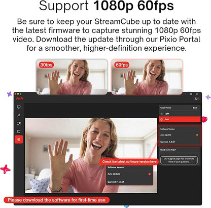 Pixio StreamCube Webcam Professional 1440p WQHD Premium Web Camera – Always Focus Technology - Works with OBS YouTube Twitch Zoom Teams Meet for Live Streaming, Gaming, PC and Mac