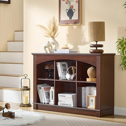 Bookshelf, 6-Cube Bookcase and Kids Bookshelf, Wooden Storage Cabinet with Cube Organizer, Modern Book Shelf for Bedroom Furniture, Living Room, Office Storage, Toy Organizer, Display Cabinet Cherry