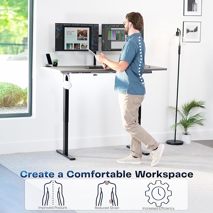VIVO Electric 60 x 30 in Standing Desk, Memory Height Adjustment, 1B Series, Dark Gray Top Black Frame, DESK-KIT-1B6G-30