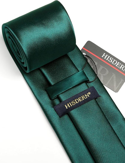 HISDERN Mens Solid Color Ties Formal Satin Necktie and Pocket Square Set Classic Wedding Business Tie & Handkerchief