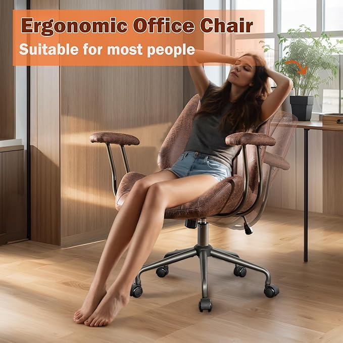 Home Office Desk Chair Adjustable Height, Ergonomic Executive Office Chair with Armrests, Rolling Comfy Desk Chair with Lumbar Support, Mid Century Modern, Dark Brown