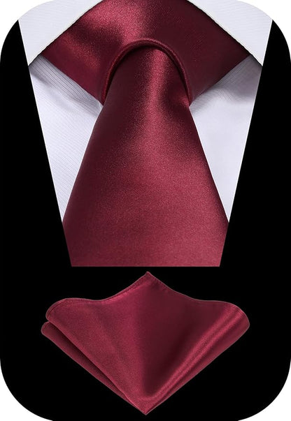 TIE G 5pcs Tie Set in WHITE OR BLACK GIFT BOX: Solid Color Necktie, Satin Bow Tie, Pocket Square, Lapel, Cuff Links