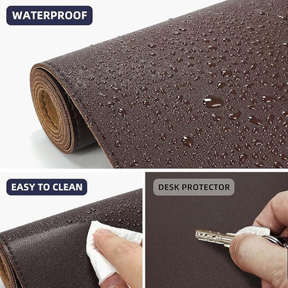 AFIING Leather Desk pad Protector, Large Non-Slip Office Desk Mat with Natural Cork & PU Leather, Waterproof Writing Mouse Pad for Office and Home (55in*17in,Coffee)