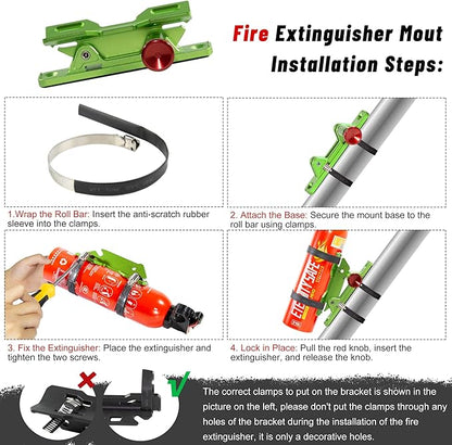 Quick Release Fire Extinguisher Mount – Neon Green Adjustable Aluminum Roll Bar Bracket for Car Jeep Wrangler (TJ/JK/JL/JKU), UTVs (Polaris RZR, Ranger, Can-Am X3), Trucks Off-Road Bottle Holder