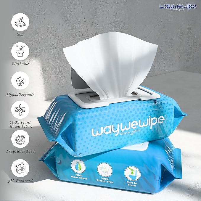 Flushable Wet Wipes, 6 Pack - 60 Wipes Per Pack (360 Count), XL Adult Cleansing Cloth for Men & Women, Hypoallergenic 100% Plant Based Disposable, Septic & Sewer Safe, Fragrance Free