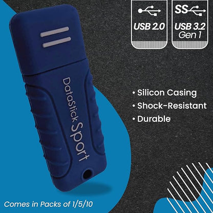 Centon Electronics MP Essential USB 3.2 Gen1 DataStick Sport Flash Drive, 16 GB, 10 USB Flash Drives, 10 Bulk Pack, Navy Blue