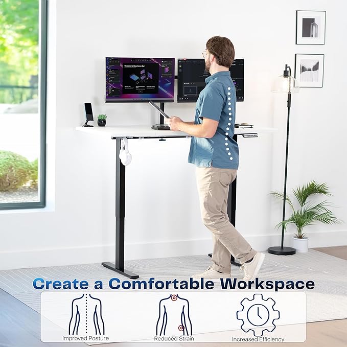 VIVO Electric 60 x 30 in Standing Desk, Memory Height Adjustment, 1B Series, White Top Black Frame, DESK-KIT-1B6W-30