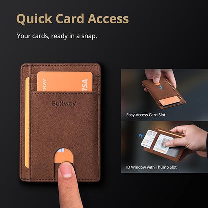 Buffway Slim Minimalist Front Pocket RFID Blocking Leather Wallets for Men and Women - At Sahara Coffee