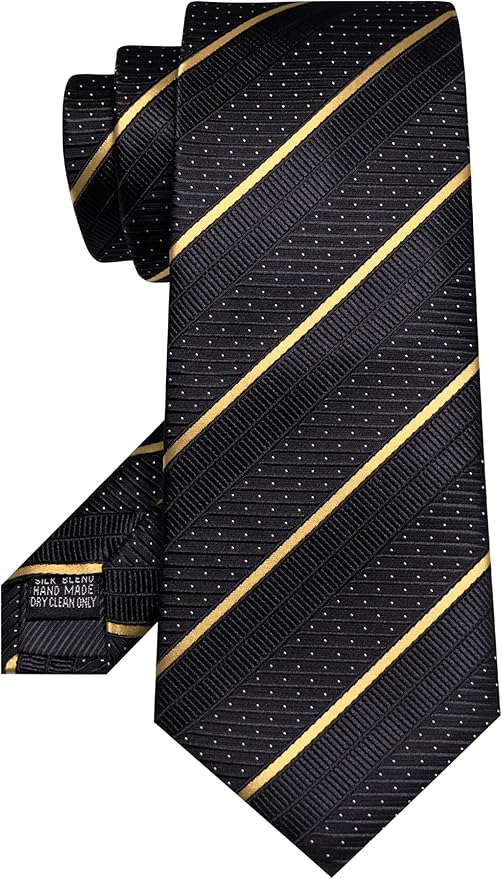 JEMYGINS Mens Striped Tie and Lapel Pin Necktie Pocket Square with Tie Clip Sets for Business Casual 4PCS