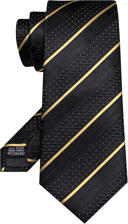 JEMYGINS Mens Striped Tie and Lapel Pin Necktie Pocket Square with Tie Clip Sets for Business Casual 4PCS