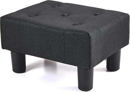 BRIAN & DANY Small Foot Stool, Linen Foot Stools with Legs, Stable Small Footstool for Living Room, Black