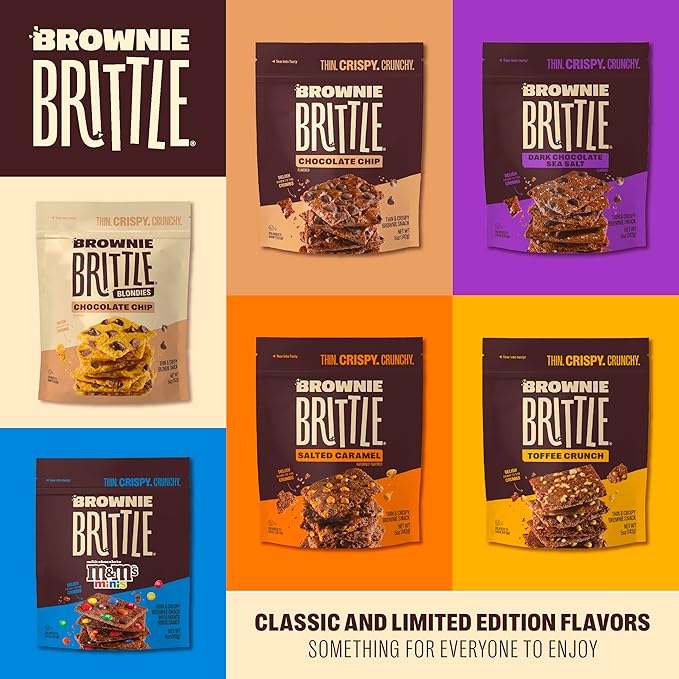 Brownie Brittle – Dark Chocolate Sea Salt Thin and Crispy Sweet Snacks (Pack of 6, 5 oz), Rich Gourmet Brownie Bites Dessert