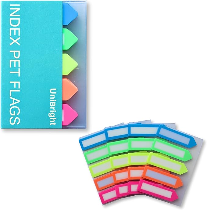 Sticky Tabs, 500 Pcs, Use as Annotation Tabs, Book Tabs, Notebook Tabs, Page Markers, Page Tabs and Page Flags with Carry-On Clip and Anti Fall-Off Design, 5 Colors 4 Sets