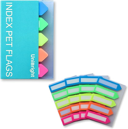 Sticky Tabs, 500 Pcs, Use as Annotation Tabs, Book Tabs, Notebook Tabs, Page Markers, Page Tabs and Page Flags with Carry-On Clip and Anti Fall-Off Design, 5 Colors 4 Sets