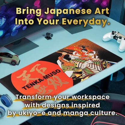 BELLEMOND Japanese Art Desk Mat | Large 31.5x11.8in Desk Pad | Mouse Pad for Keyboard & Mouse | Non-Slip Base, Water-Repellent, Smooth Precision | Tenka Muso - The Unrivaled Warrior