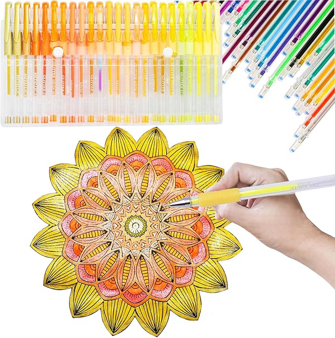 48 Pack Yellow Orange Gel Pens, 24 Colored Gel Pen with 24 Refills,40% More Ink Write Smooth for Adults Coloring Books Drawing Doodling Scrapbooks Bullet Journaling