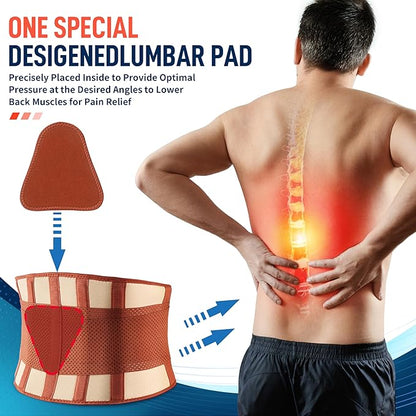 FEATOL Back Brace for Lower Back Pain, Breathable Back Support Belt for Women & Men with Lumbar Pad, Lumbar Support Belt for Heavy Lifting & Work, Scoliosis, Brown, 4XL (Circumference:63-68")