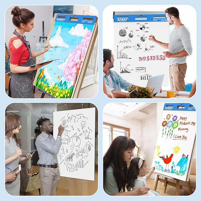 AFMAT Chart Paper, 25 in x 30 in Sticky Easel Pads, Large Chart Paper for Teachers, Ink Bleed-Through Resistant Flip Chart Paper for Office/Classroom/Whiteboard/Wall/Windows, 30 Sheets/Pad, 12 Pads