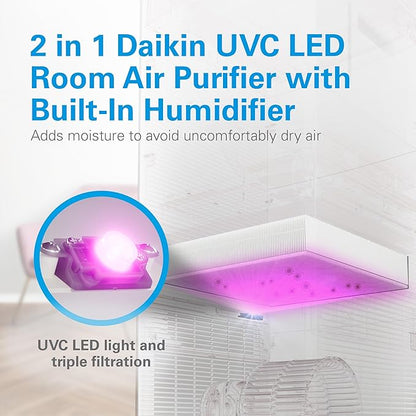 Daikin Room Air Purifier Bundle, HEPA Air Purifier with Pre-filter, Carbon, and UVC LED Light Filtration, Zero Ozone, CARB Certified, Includes 1 set of Replacement Filters
