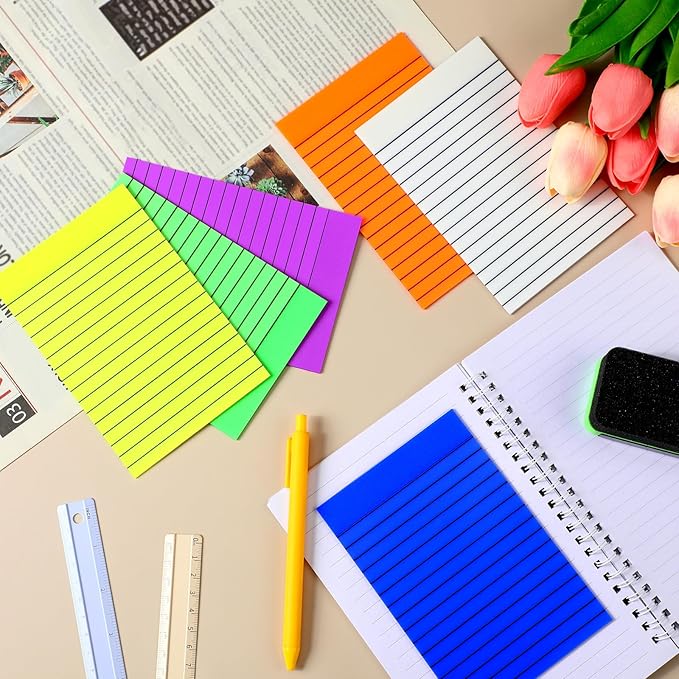 Yinder 6 Pack 180 Sheets Pastel Transparent Sticky Notes Translucent Clear Lined Self Sticky Note, Back to School Gifts for Bible Tabs, Book Tabs, School Supplies, Office, 4 x 6 Inch(Bright Color)