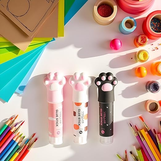 3Pcs Random Color Cat Claw Cute Glue Stick Kawaii Stationery Binding Tool School Office Supplies One Piece Art Glues and Pastes