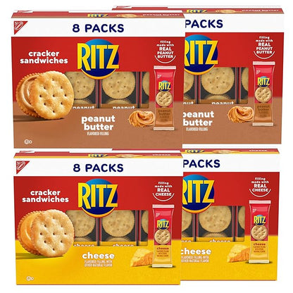 RITZ Peanut Butter and Cheese Sandwich Crackers Variety Pack, Lunch Snacks, 32 Snack Packs (6 Crackers Per Pack)
