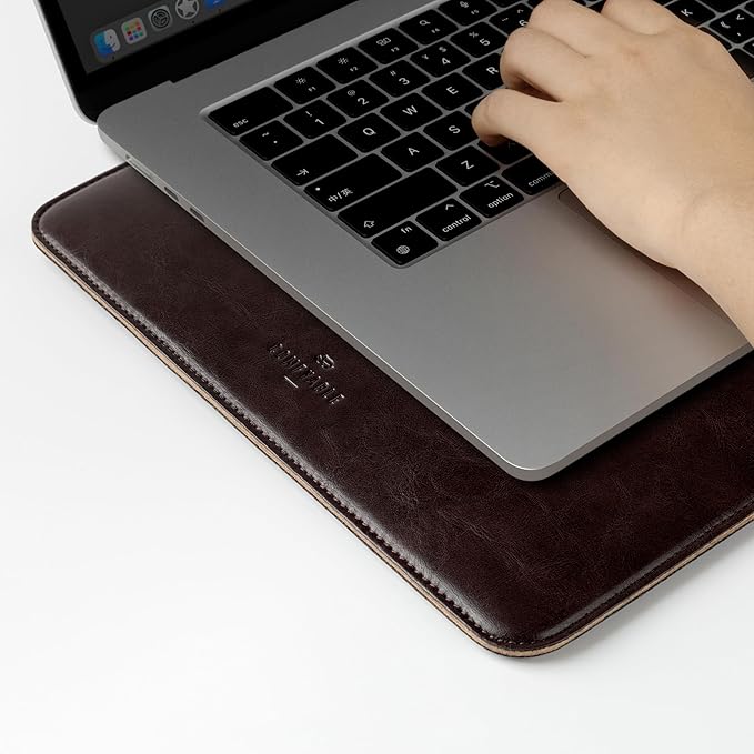 Comfyable Laptop Sleeve 14 Inch Precisely Compatible with MacBook Pro M4 M3 M2 M1 Pro/Max 2024, Faux Leather Cover Case 14 in, Dark Brown