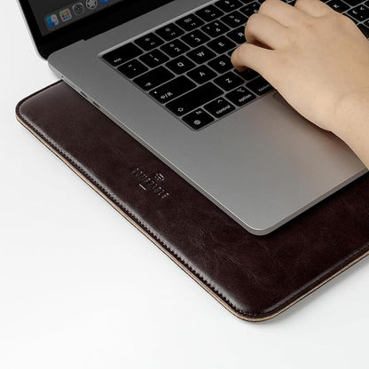 Comfyable Laptop Sleeve 14 Inch Precisely Compatible with MacBook Pro M4 M3 M2 M1 Pro/Max 2024, Faux Leather Cover Case 14 in, Dark Brown