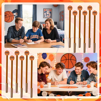 LiYiQ 50 Pcs Basketball Cartoon Cute Fun Pens for Kids Kawaii Soccer Shape Gel Black Ink Pen Cute Basketball Pens for School Office Home Student Kids Present