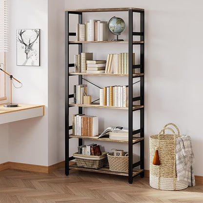 IRONCK Bookshelf, 31.5in Wide Shelf 6 Tier Bookcase, 110lbs/shelf Vintage Industrial Style Bookshelves for Bedroom, Living Room and Home Office, Industrial Brown