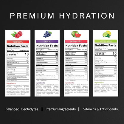Vaya - Sugar Free Electrolyte Powder Packets – Give Your Body Instant Hydration - with Fasting Electrolytes (24 Pack, Raspberry, Grape, Lemon Lime, Watermelon)