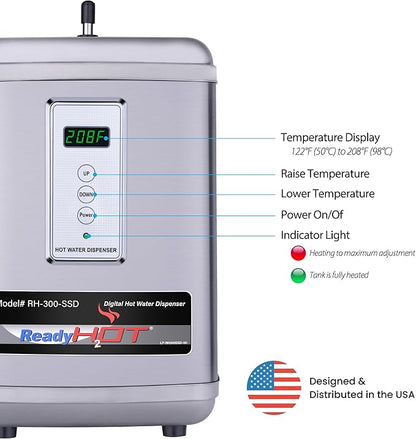 Ready Hot 41-RH-300-F560-CH Instant Hot Water Dispenser System, 2.5 Quarts, Digital Display Dual Lever Hot and Cold Water Faucet Polished Chrome