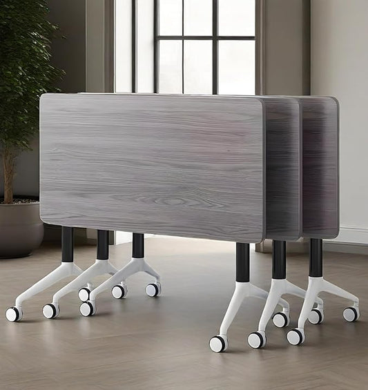 Conference Table, Foldable Flip-top Conference Room Table with Wheels - Mobile Office & Classroom Training Table for Collaborative Workshops, Team Meetings & Seminars (Grey, 63"×24"×30")