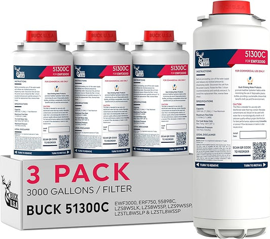 3 Pack Buck 51300C Replacement Filter for EWF3000 – Compatible with Elkay ezH2O Bottle Filling Stations, 3000 Gallons, 12 Months, No Chip, High-Performance Filtration, Easy Install, Fast Flow