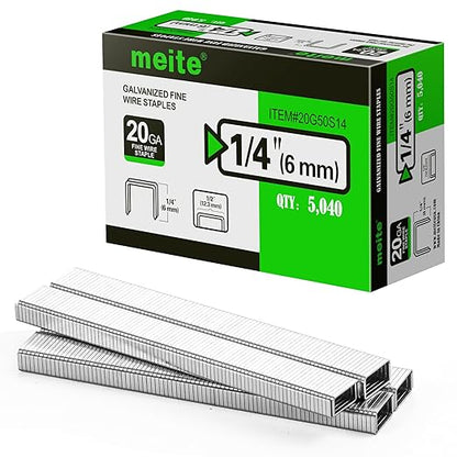 meite 20 Gauge Galvanized Upholstery Staples, 1/2-Inch (12.3 mm) Crown with 1/4-Inch Length, Heavy Duty for Construction, Furniture, Crafts & DIY Projects (10 Boxes)