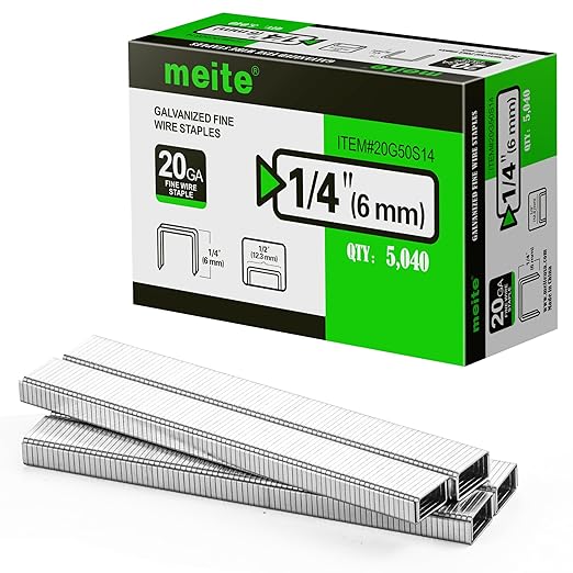 meite 20 Gauge Galvanized Upholstery Staples, 1/2-Inch (12.3 mm) Crown with 1/4-Inch Length, Heavy Duty for Construction, Furniture, Crafts & DIY Projects (10 Boxes)